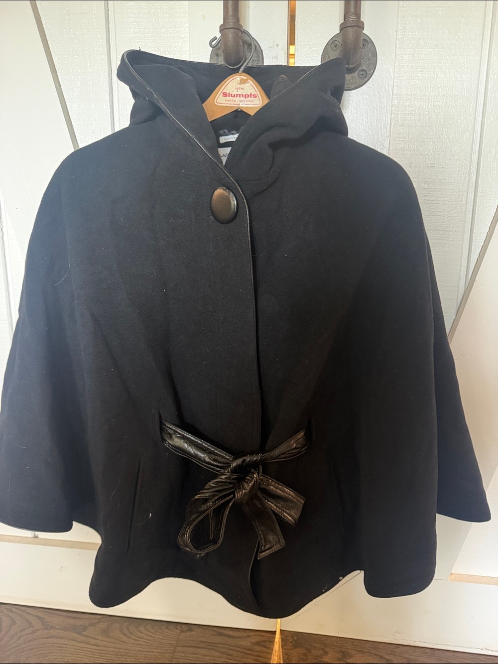 Hilary Radley Wool Blend Hooded Cape Coat with Tie Belt - Black - medium